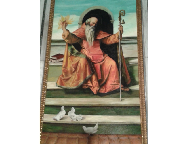 Tela di Sant'Antonio Abate realizzata da Antonietta Righi per la chiesa di Procida titolata al Santo protettore 'Sant'Antuono' di Procida